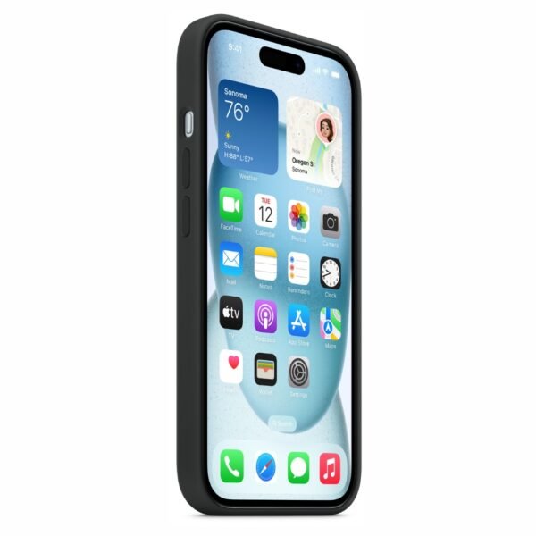 Second image of iPhone 15 Silicone Case – Solid Black Soft-Touch Protective Cover | Slim & Stylish Phone Case
