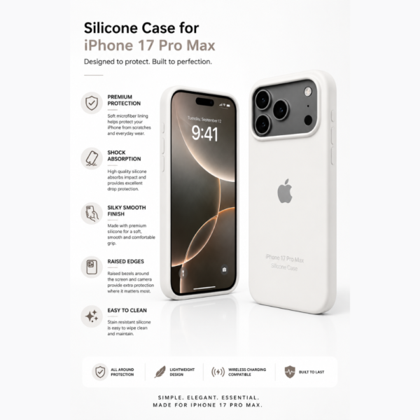 Second image of iPhone 17 Pro Max Silicone Case – White Soft-Touch Protective Cover | Slim & Premium Fit