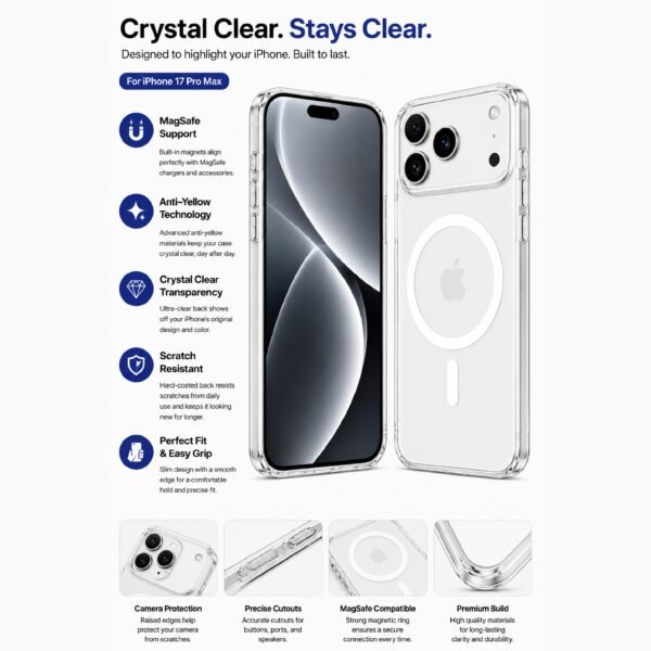 Second image of iPhone 17 Pro Max Clear Case | Anti-Yellow MagSafe Compatible Cover – CaseTown